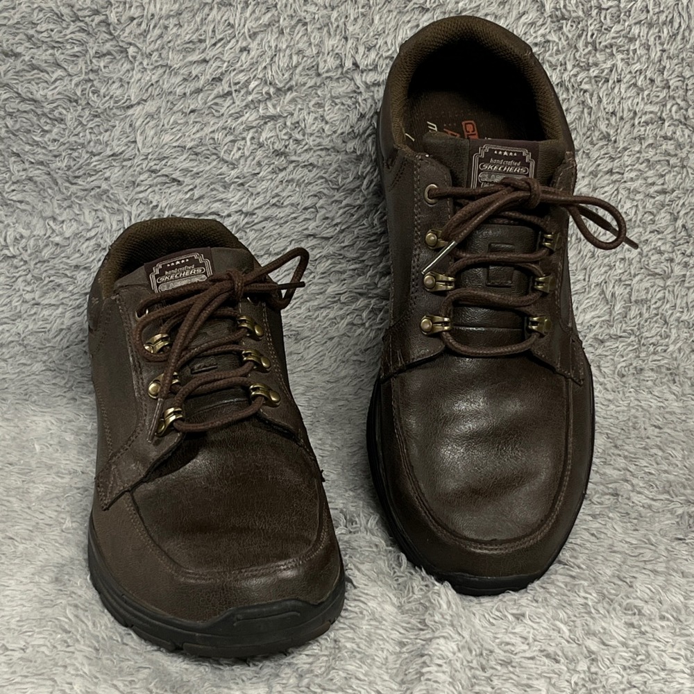 Skechers Mens Oxford Shoes 10.5 Brown Classic Fit Memory Foam Leather Synthetic